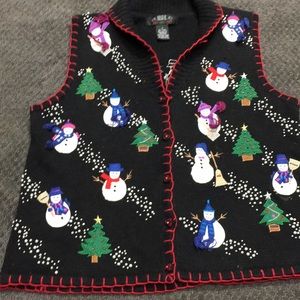 Christmas snowmen trees sweater vest small beads